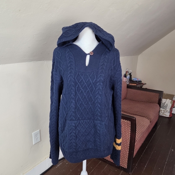 Birdwell Beach Britches Navy Cable Knit Hooded Fisherman Sweater XS Woman/Unisex - Picture 3 of 13